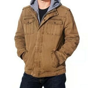 Levi's Hooded Canvas And Sherpa Military Jacket Bomber Jacket Insulated Coat